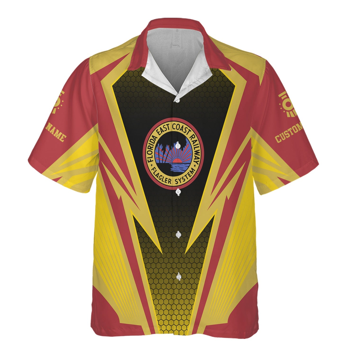 Railspirit Personalized Florida East Coast Railway Hawaiian Shirt Lightning Graphic Style Shirt Gift Idea For Train Lover