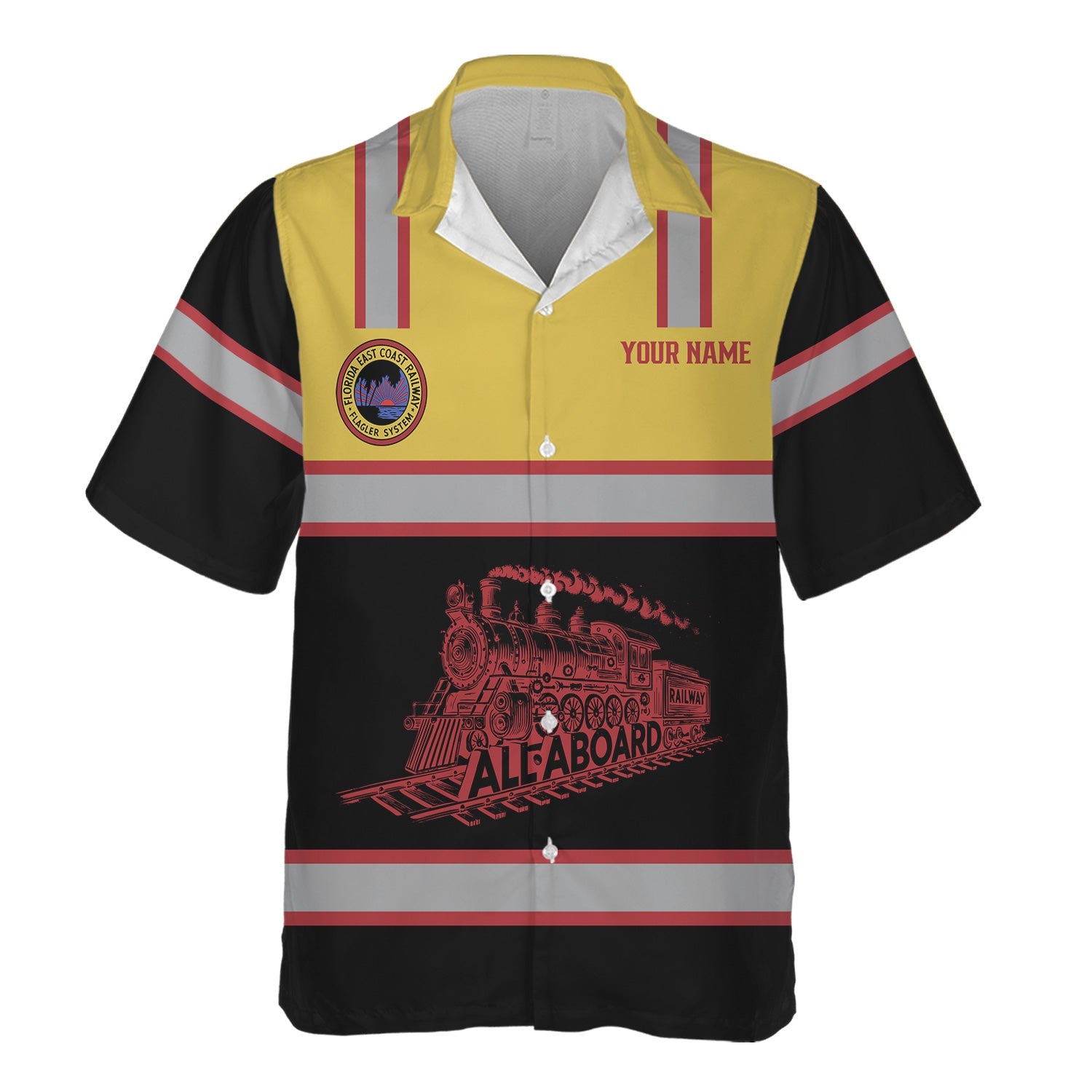 Railspirit Custom Name Florida East Coast Railway Hawaiian Shirt Eat Train Sleep Repeat Printed Train Shirt