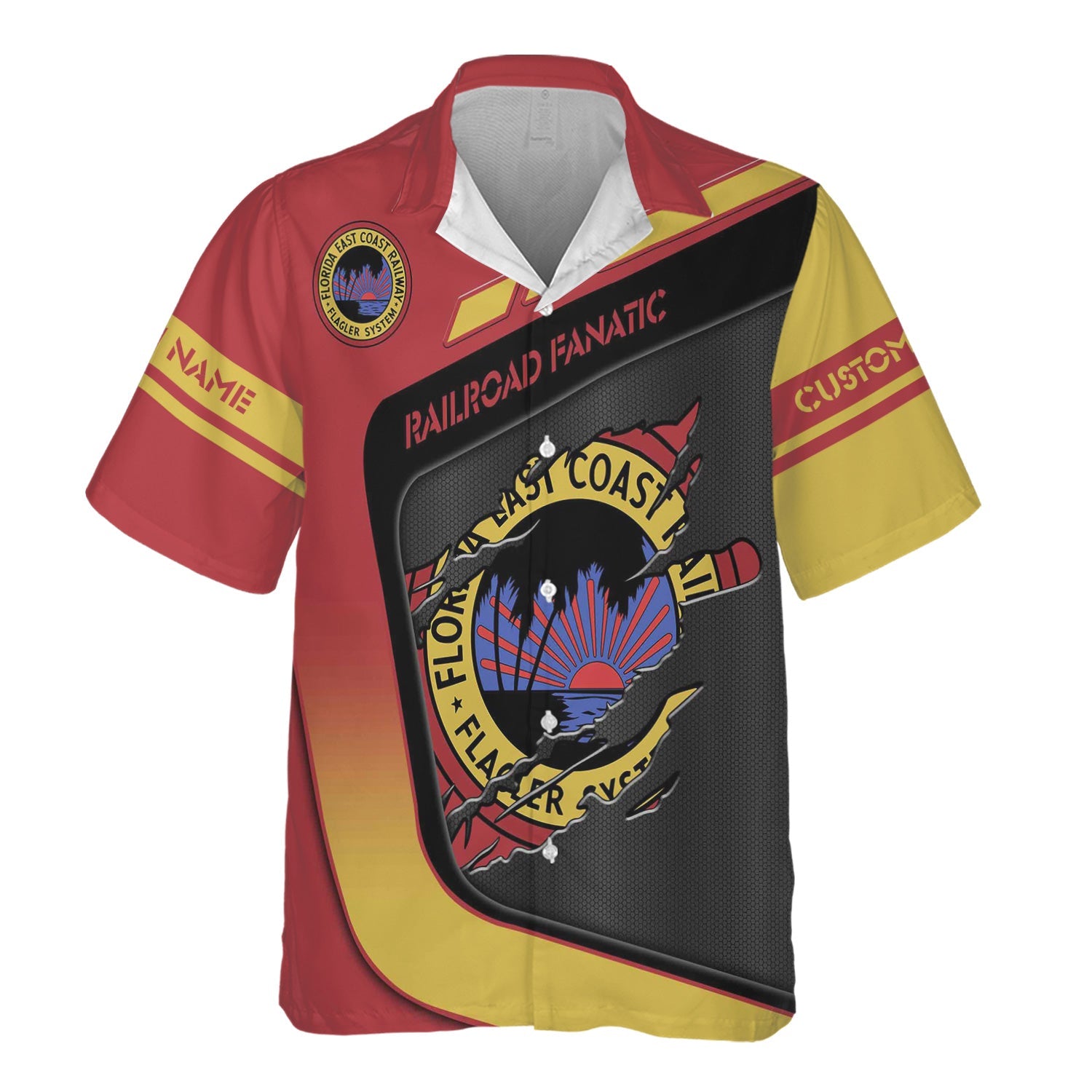 Railspirit Personalized Florida East Coast Railway Hawaiian Shirt Ripped Texture Style Train Shirt For Railroad Fanatic