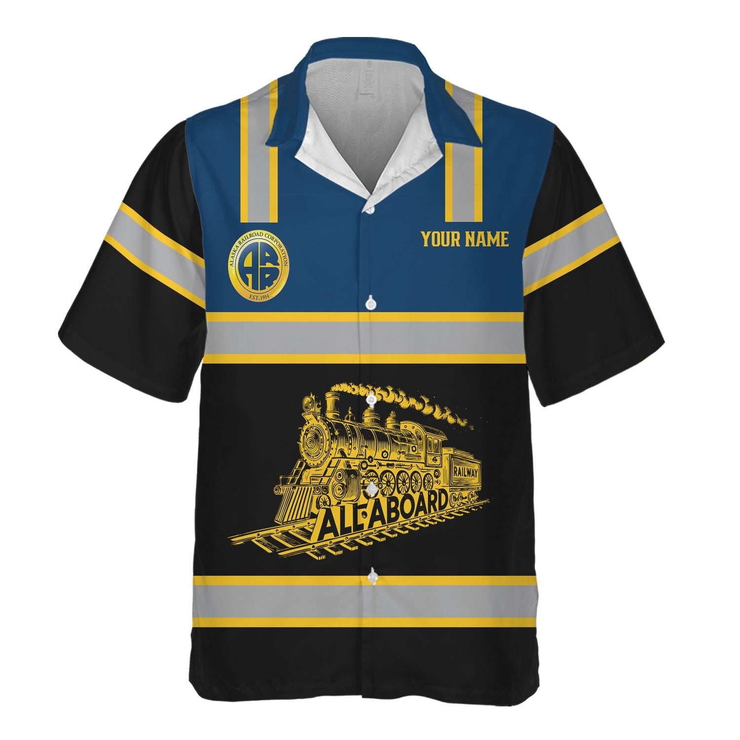 Railspirit Custom Name Alaska Railroad Hawaiian Shirt Eat Train Sleep Repeat Printed Train Shirt