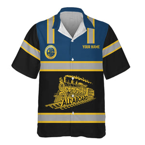 Railspirit Custom Name Alaska Railroad Hawaiian Shirt Eat Train Sleep Repeat Printed Train Shirt