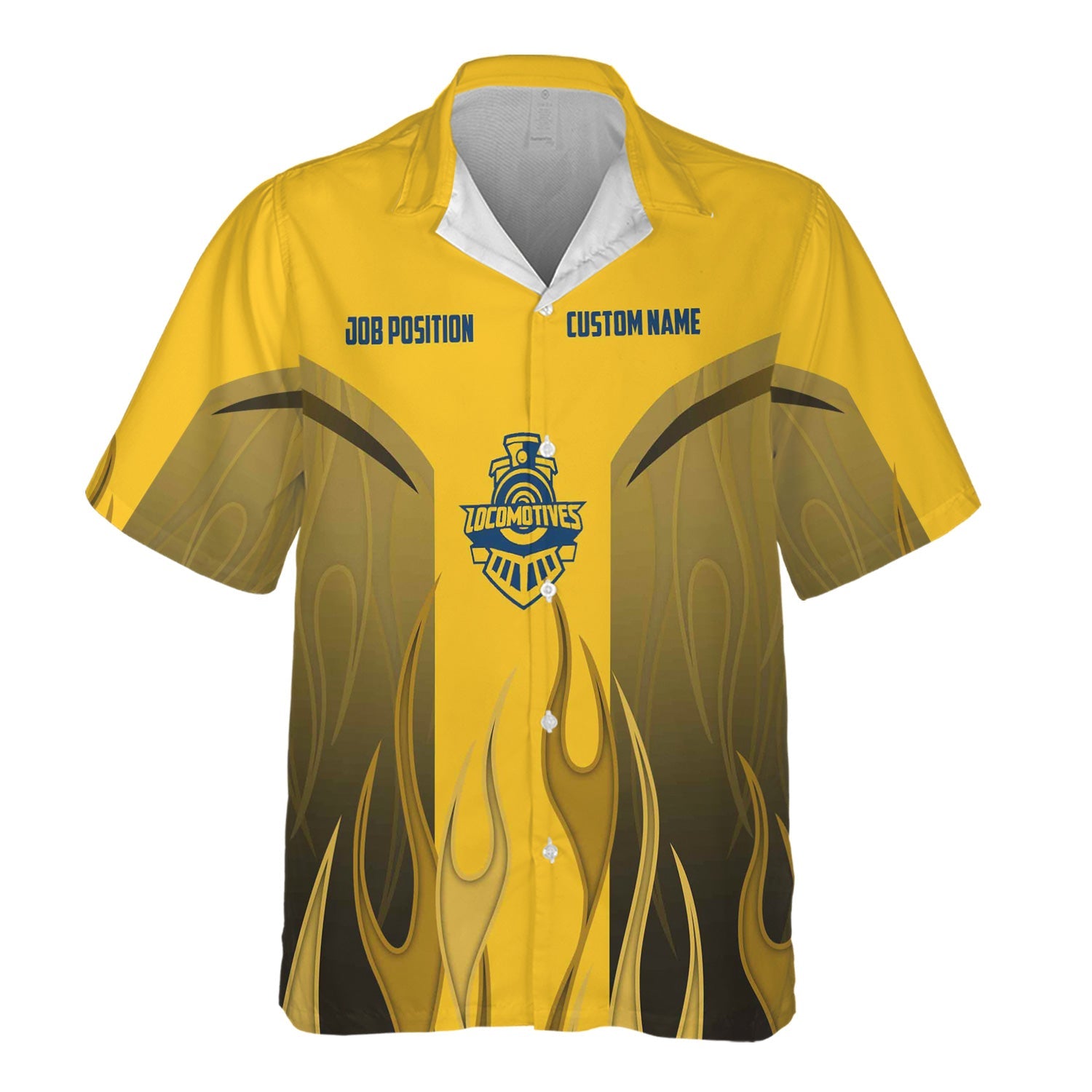 Railspirit Custom Name and Job Title Alaska Railroad Hawaiian Shirt Flame Graphic Train Shirt For Rail Workers