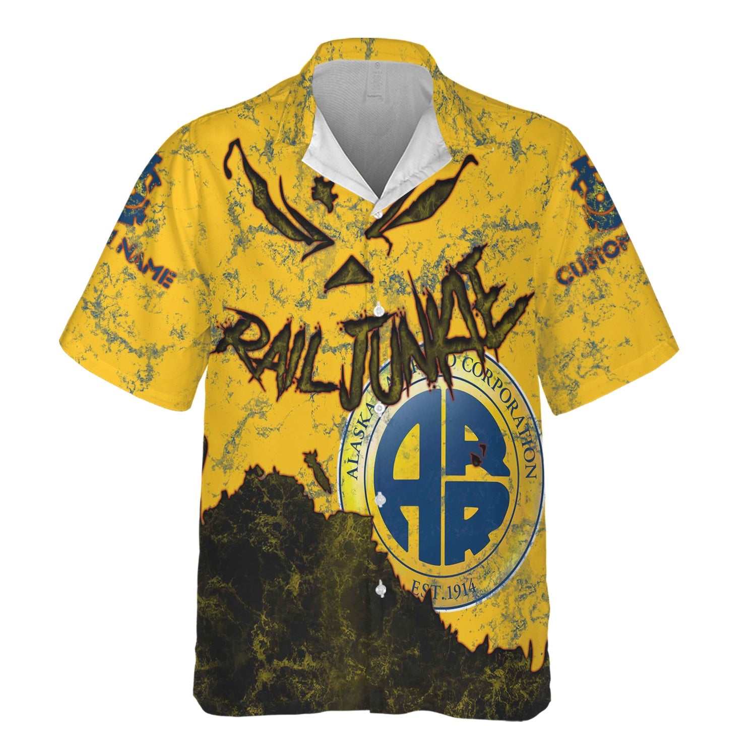 Railspirit Personalized Alaska Railroad Hawaiian Shirt Torn Graphic Style Train Shirt For Rail Junkie