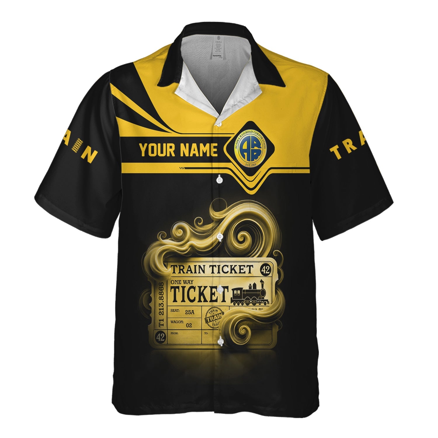 Railspirit Personalized Alaska Railroad Hawaiian Shirt Train Ticket  American Locomotive Printed Train