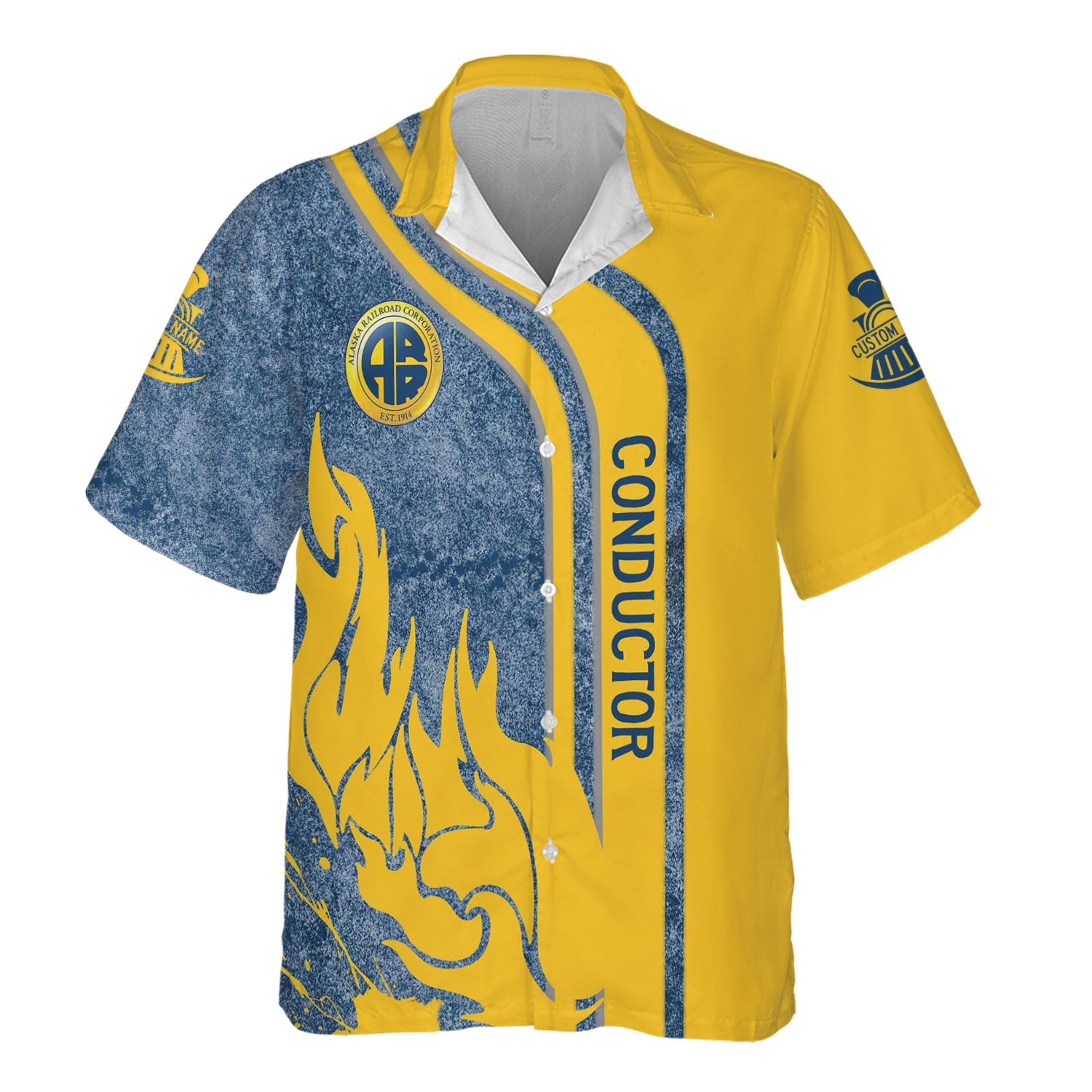 Railspirit Personalized Alaska Railroad Hawaiian Shirt Flame Design with Custom Job Position Train Shirt