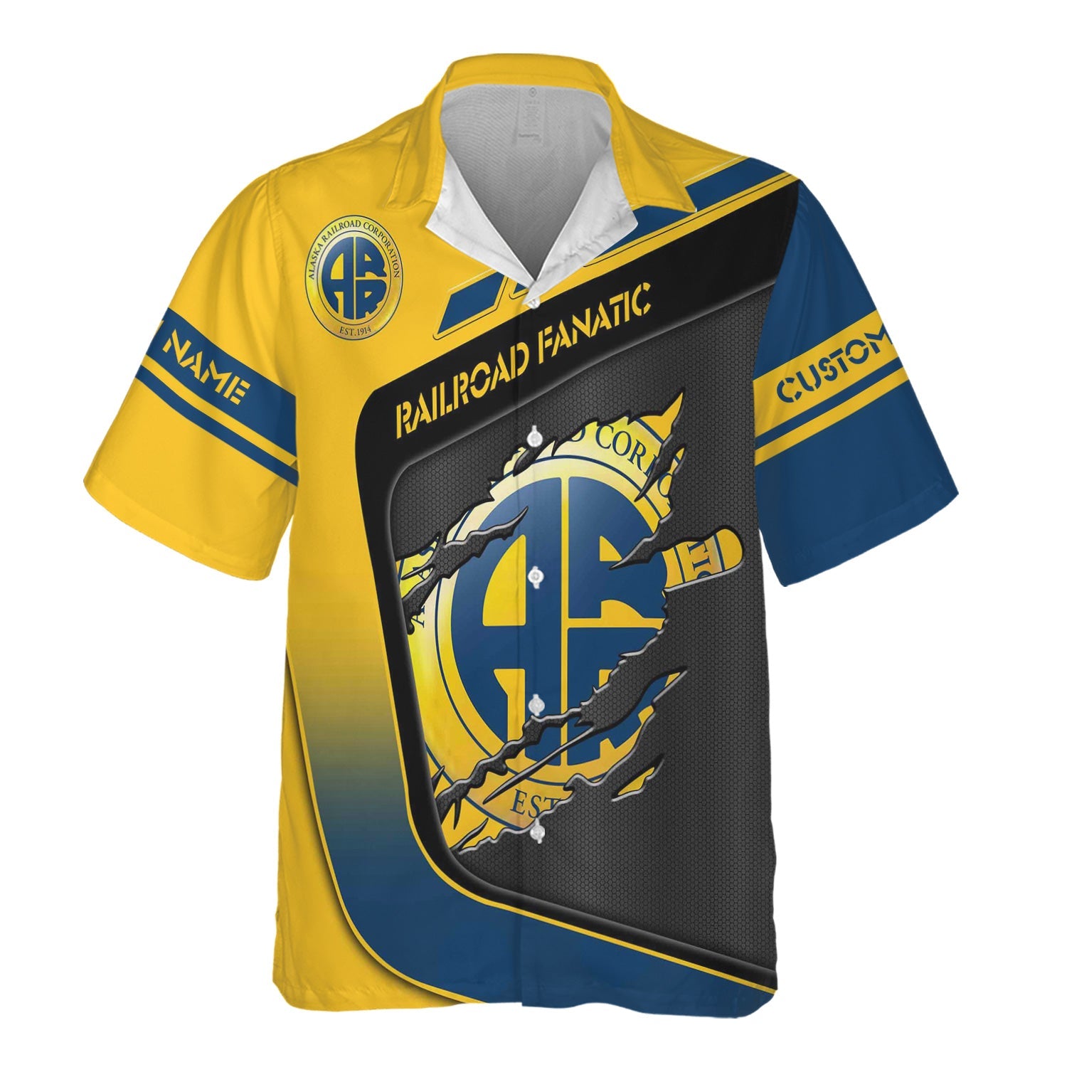 Railspirit Personalized Alaska Railroad Hawaiian Shirt Ripped Texture Style Train Shirt For Railroad Fanatic