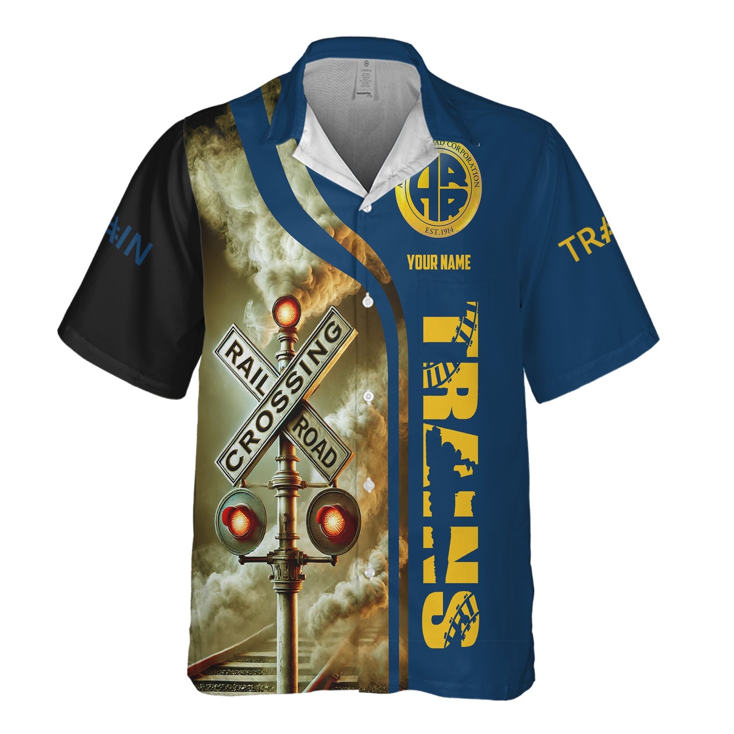 Railspirit Custom Name Alaska Railroad Hawaiian Shirt Railroad Crossing Sign Printed Train Shirt