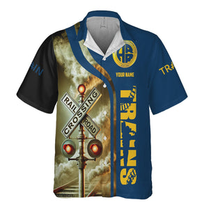 Railspirit Custom Name Alaska Railroad Hawaiian Shirt Railroad Crossing Sign Printed Train Shirt