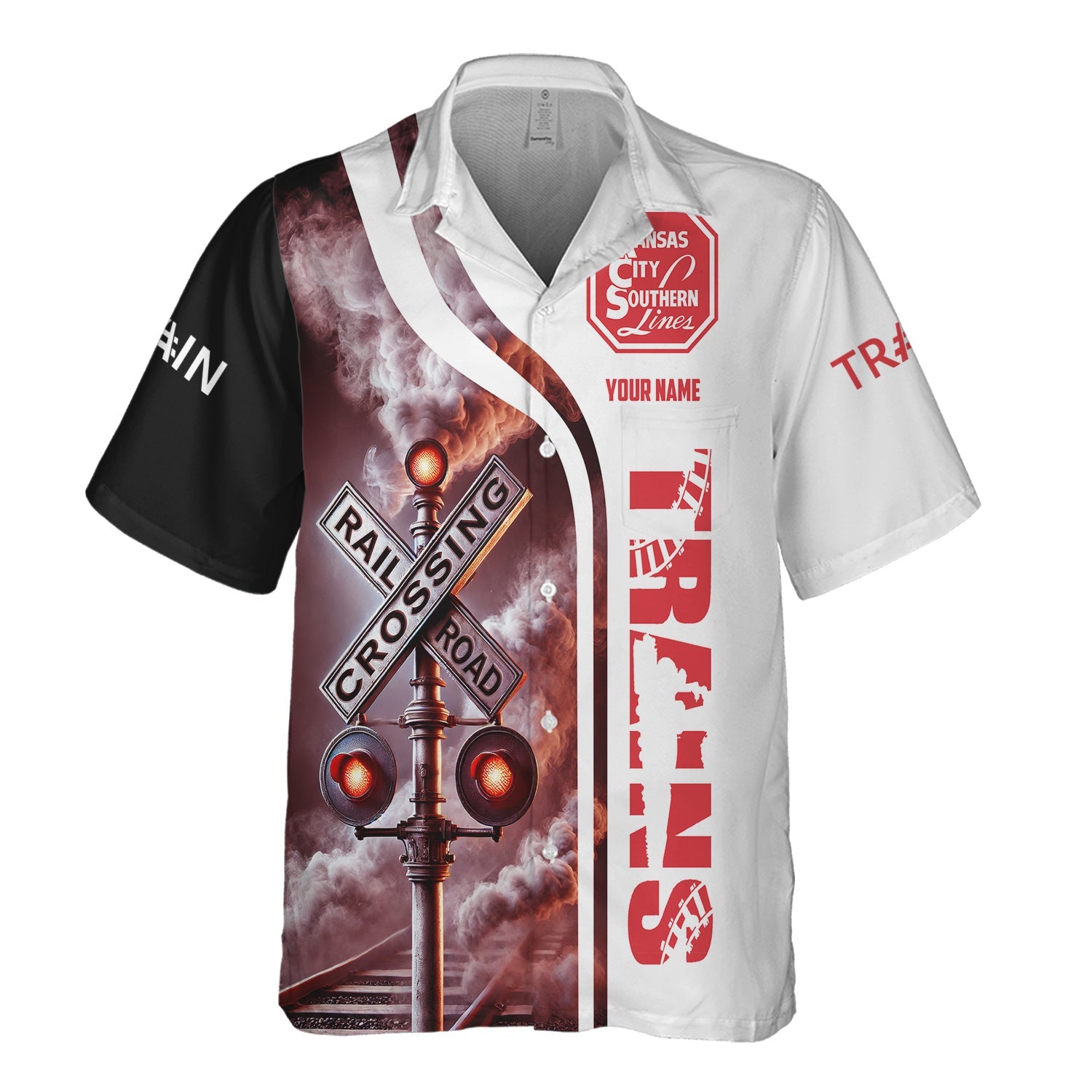 Railspirit Custom Name Kansas City Southern Hawaiian Shirt Railroad Crossing Sign Printed Train Shirt