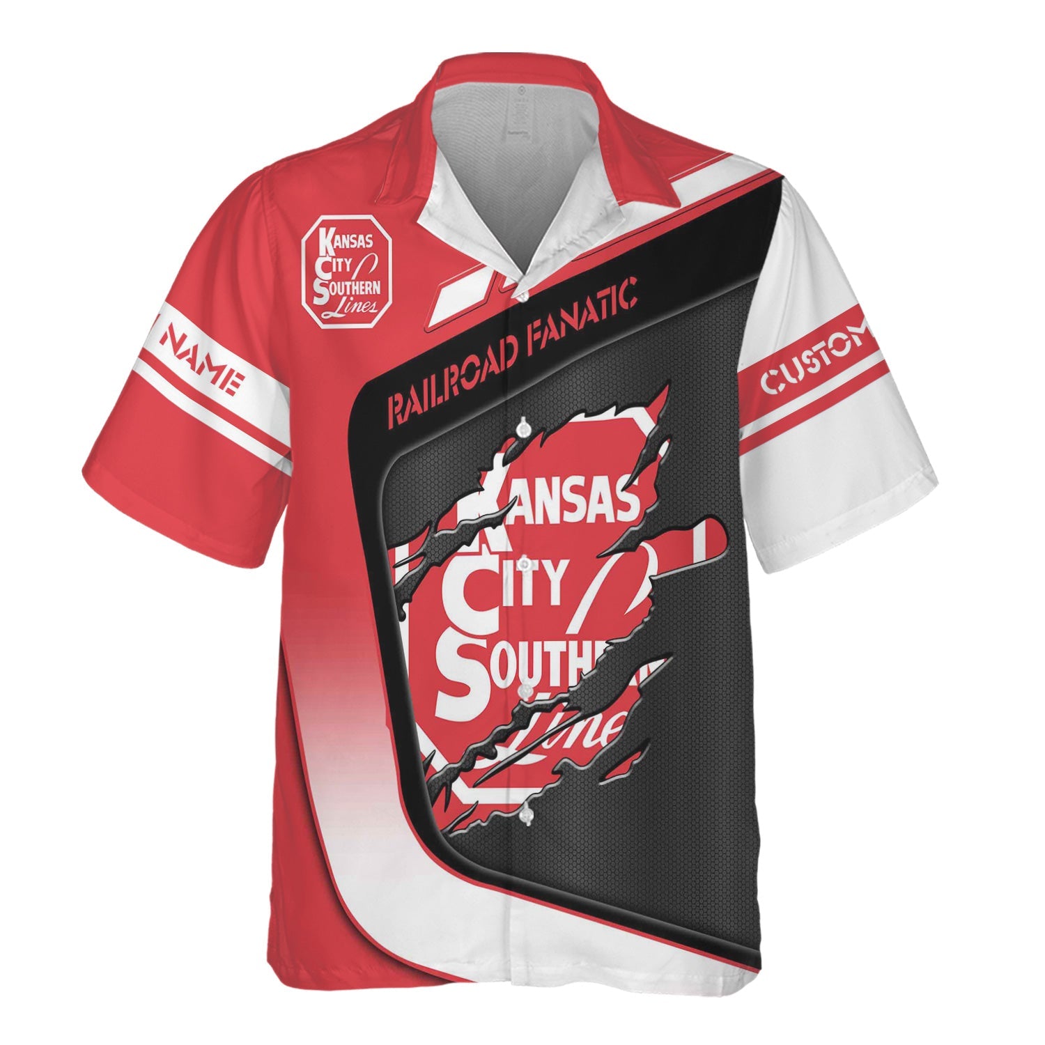 Railspirit Personalized Kansas City Southern Hawaiian Shirt Ripped Texture Style Train Shirt For Railroad Fanatic