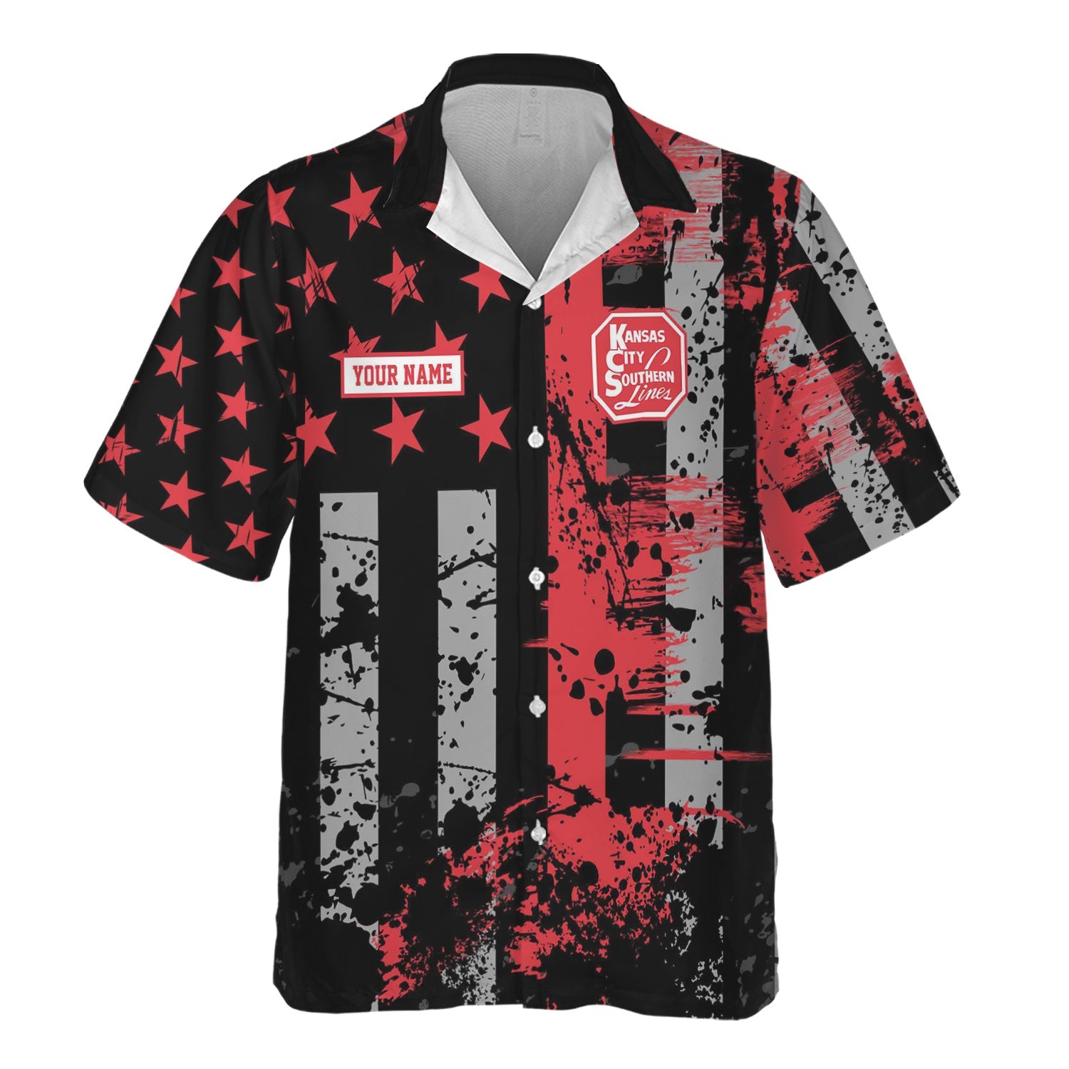 Railspirit Personalized Kansas City Southern Hawaiian Shirt Artistic Paint American Flag Style Train Shirt