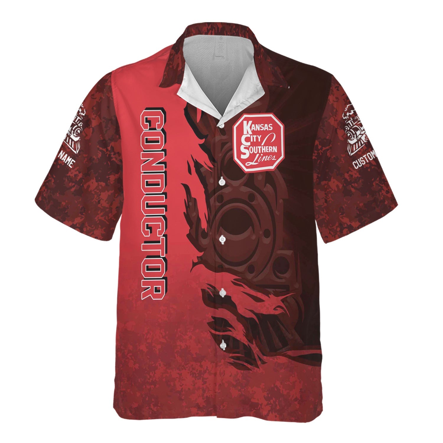 Railspirit Personalized Kansas City Southern Hawaiian Shirt Blazing Style with Custom Position Train Shirt
