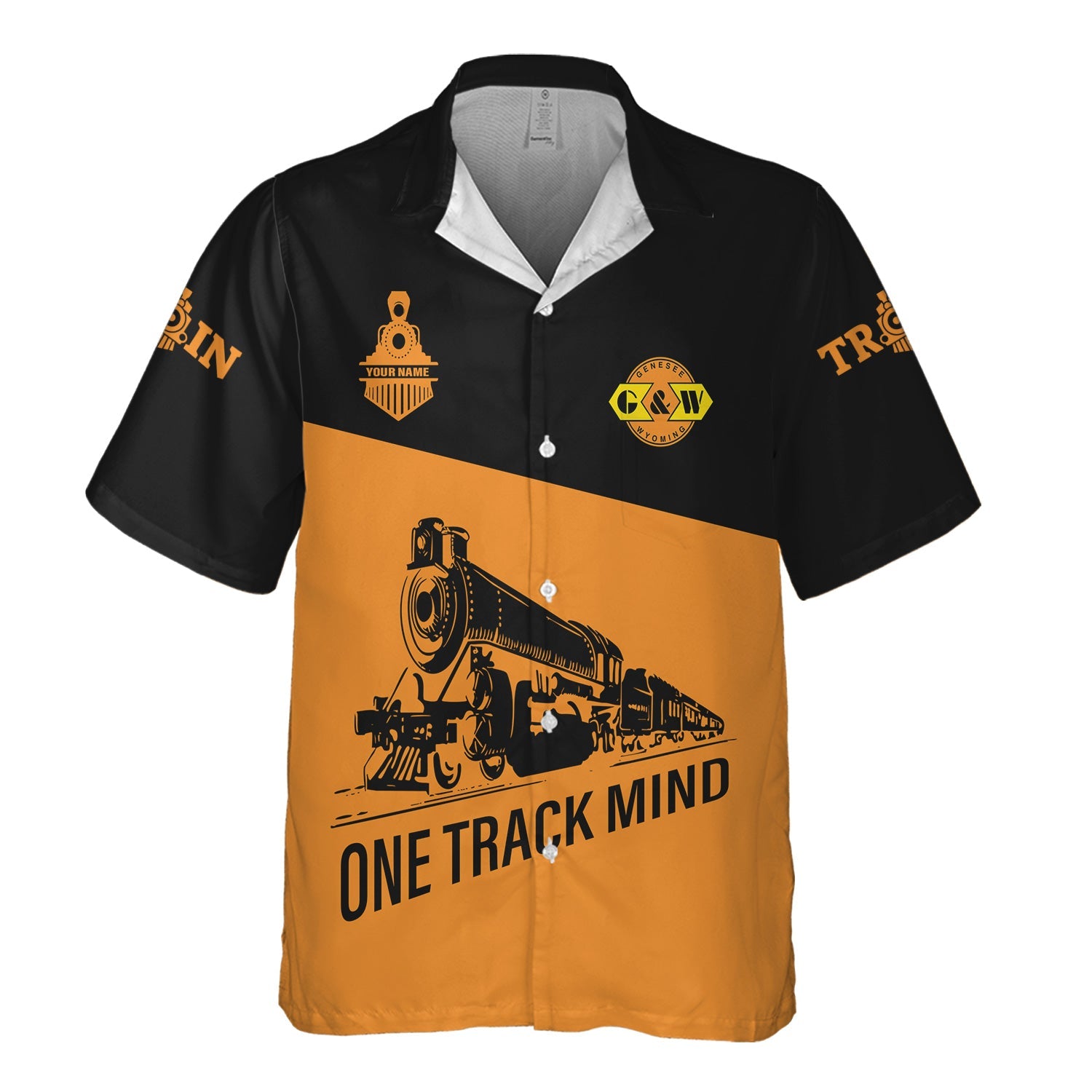 Railspirit Personalized Genesee & Wyoming Inc. Railroad Hawaiian Shirt One Track Mind Unisex Train Shirt Gift Idea For Train Lover