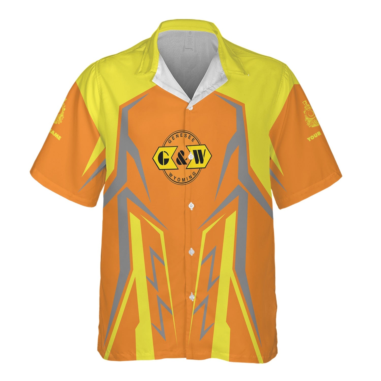 Railspirit Personalized Genesee & Wyoming Inc. Railroad Hawaiian Shirt Futuristic Design with Custom Job Train Shirt