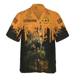 Railspirit Personalized Genesee & Wyoming Inc. Railroad Hawaiian Shirt Vintage Train Art Style Shirt For Locomotive Fans