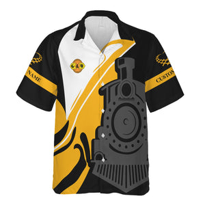 Railspirit Personalized Genesee & Wyoming Inc. Railroad Hawaiian Shirt Flame-Inspired Style Shirt Gift Idea For Train Lovers