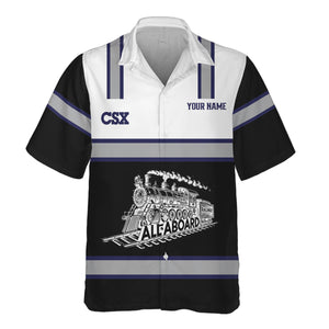 Railspirit Custom Name CSX Transportation Railroad Hawaiian Shirt Eat Train Sleep Repeat Printed Train Shirt