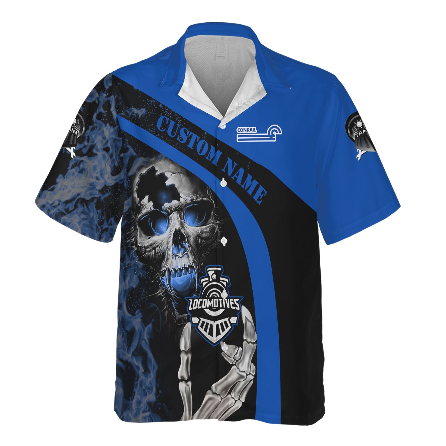 Railspirit Personalized Conrail Railroad Hawaiian Shirt Flame Skull Design Train Shirt for Locomotive Fans