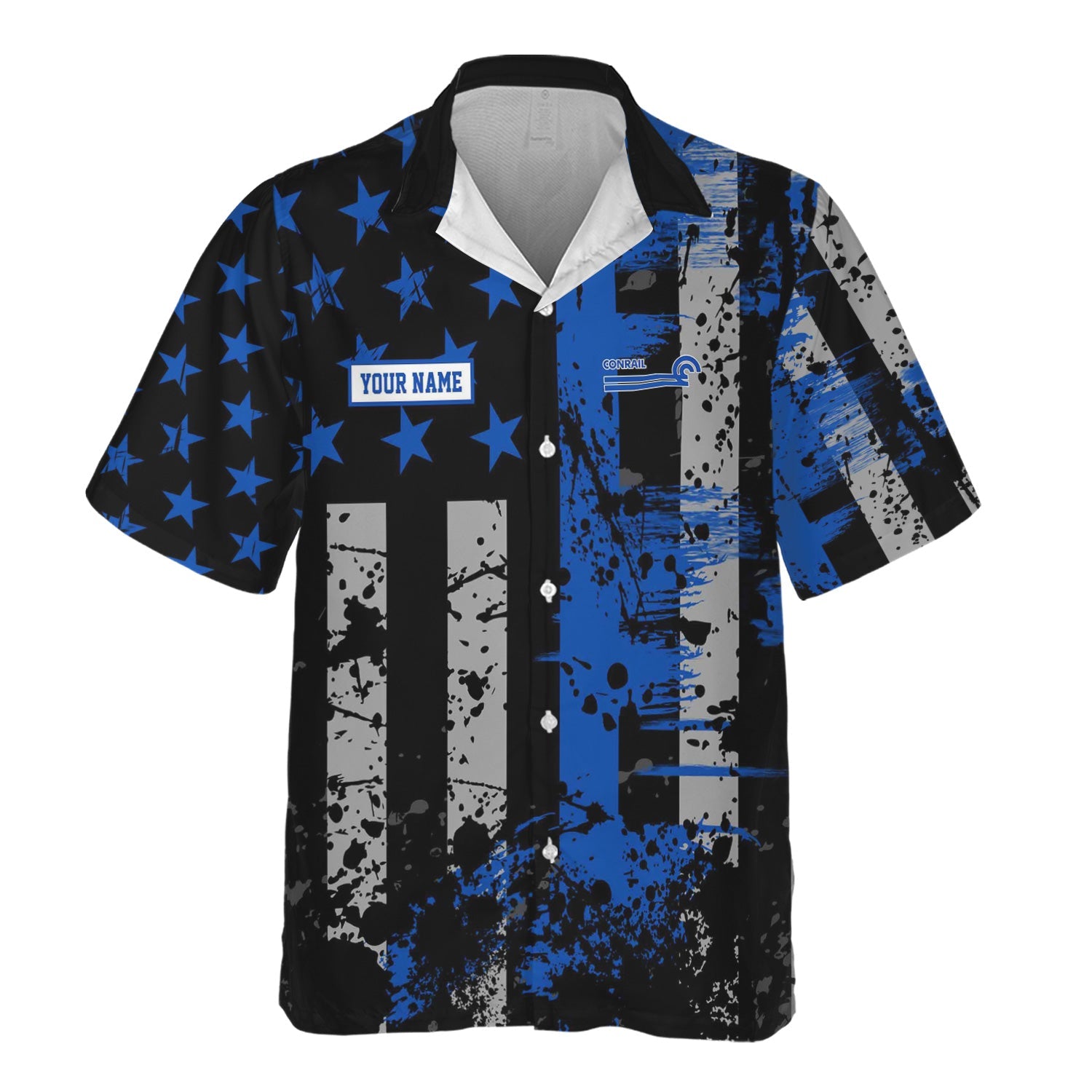 Railspirit Personalized Conrail Railroad Hawaiian Shirt Artistic Paint American Flag Style Train Shirt