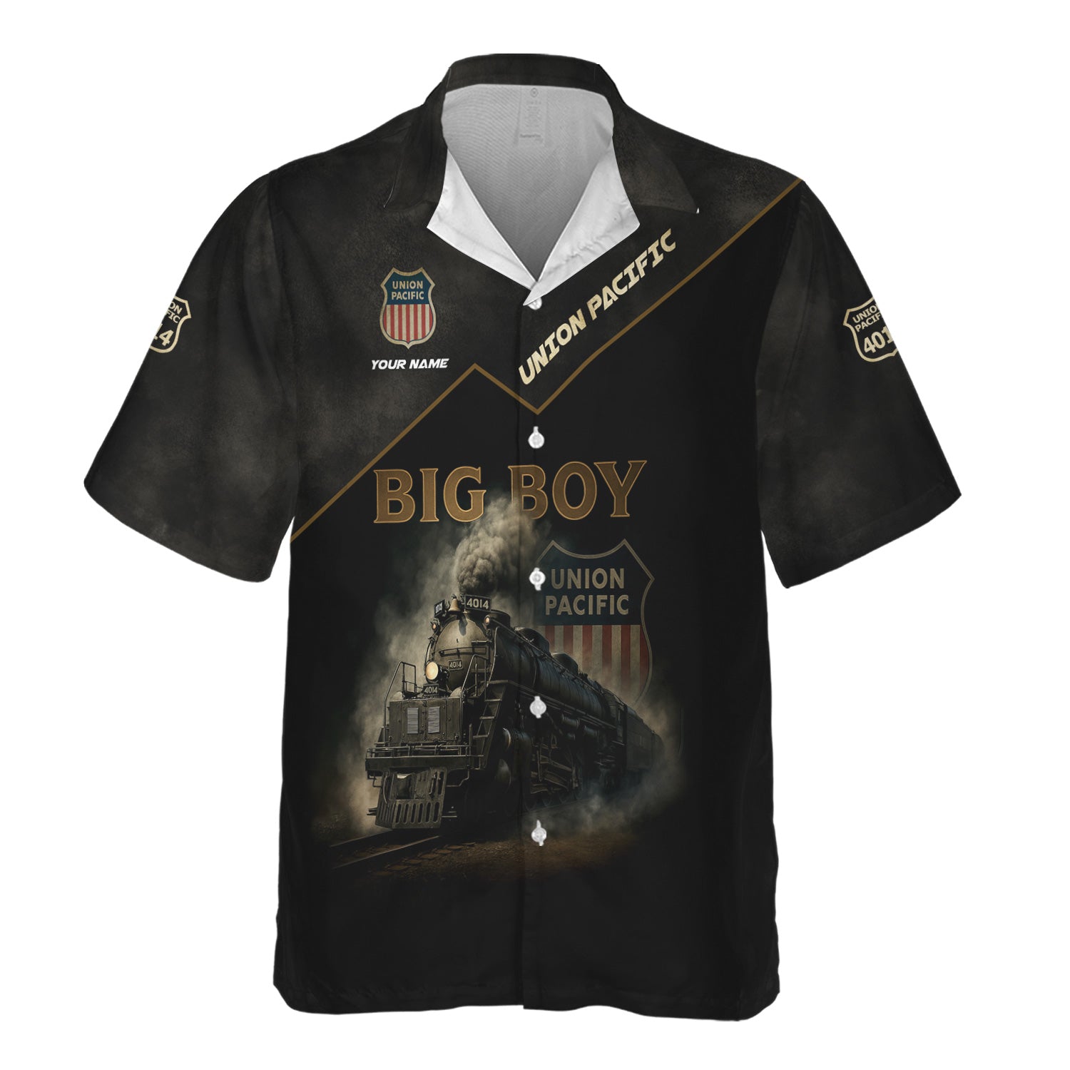Railspirit Personalized Union Pacific Big Boy Train Hawaiian Shirt Vintage Steam Locomotive Shirt for Train Enthusiasts