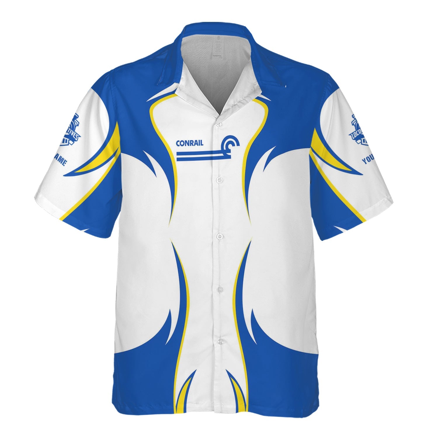 Railspirit Personalized Conrail Railroad Hawaiian Shirt Distinctive Flame Style Shirt For Steam Engine Addict