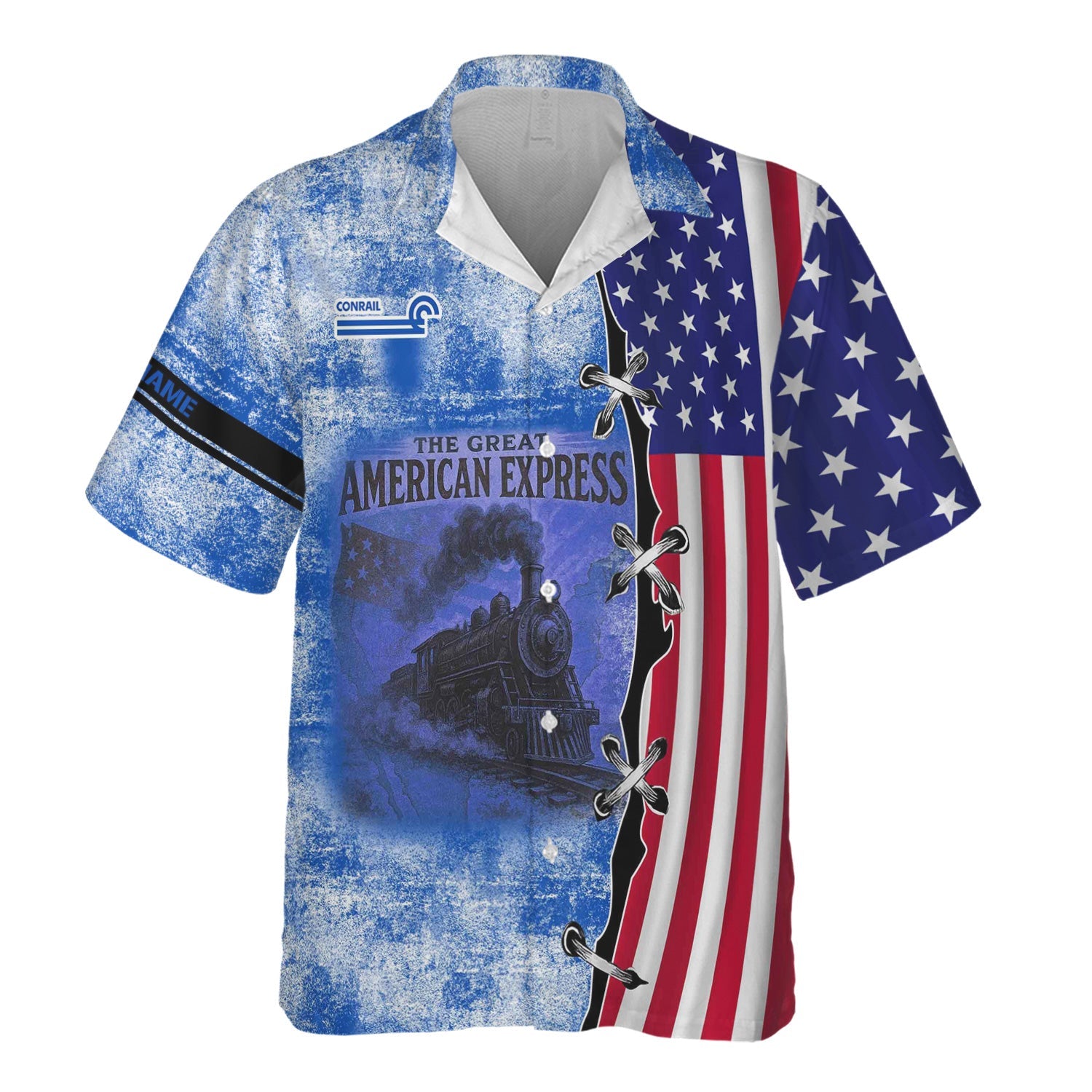 Railspirit Personalized Conrail Railroad Hawaiian Shirt Retro American Express Train With USA Flag Shirt