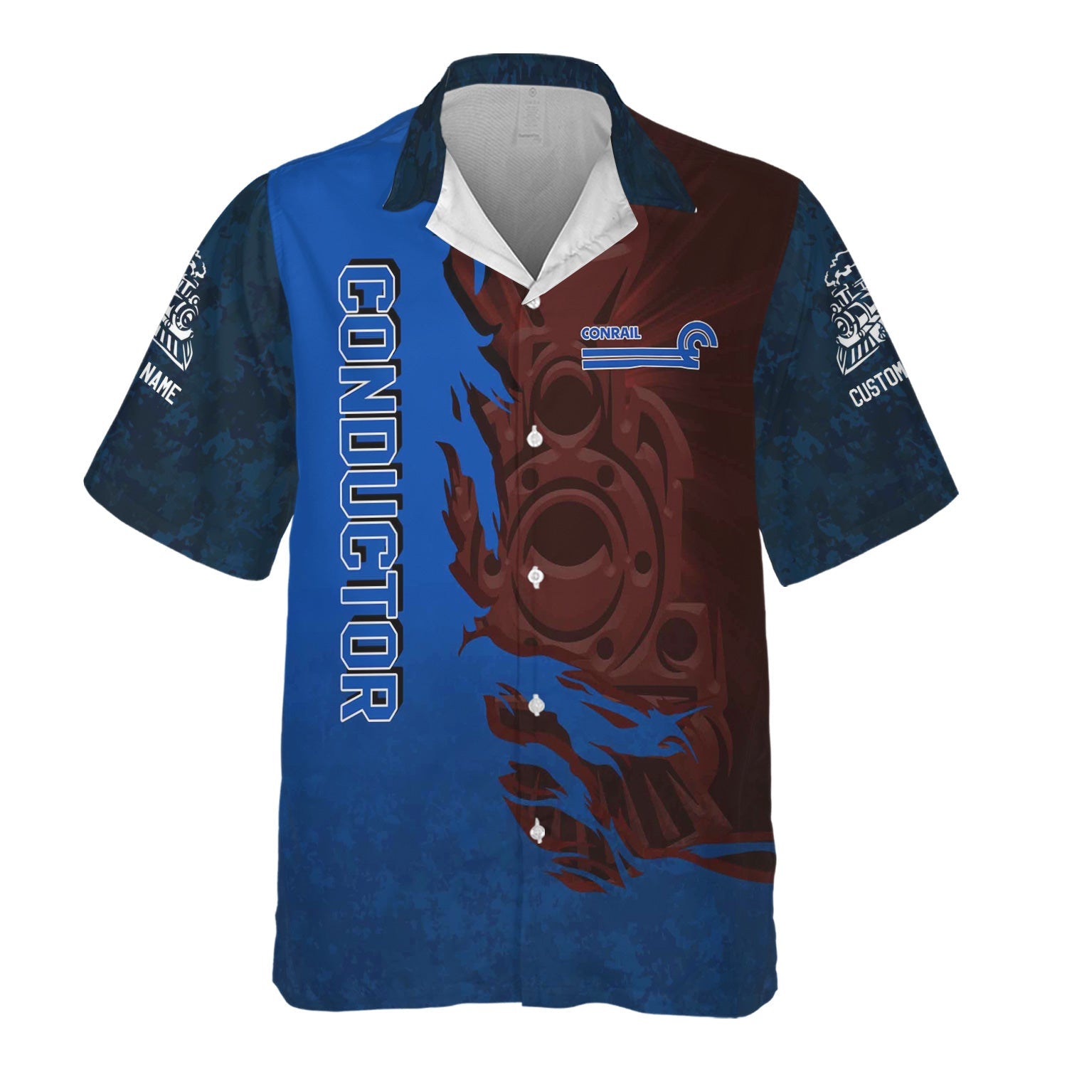 Railspirit Personalized Conrail Railroad Hawaiian Shirt Blazing Style with Custom Position Train Shirt