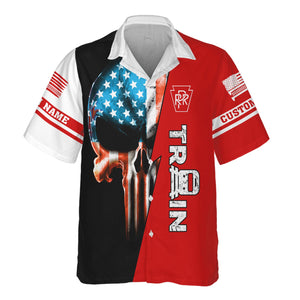 Railspirit Personalized Pennsylvania Railroad Hawaiian Shirt Train Skull American Flag Shirt All Over Print