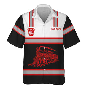 Railspirit Custom Name Pennsylvania Railroad Hawaiian Shirt Eat Train Sleep Repeat Printed Train Shirt