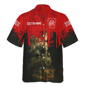 Railspirit Personalized Pennsylvania Railroad Hawaiian Shirt Vintage Train Art Style Shirt For Locomotive Fans