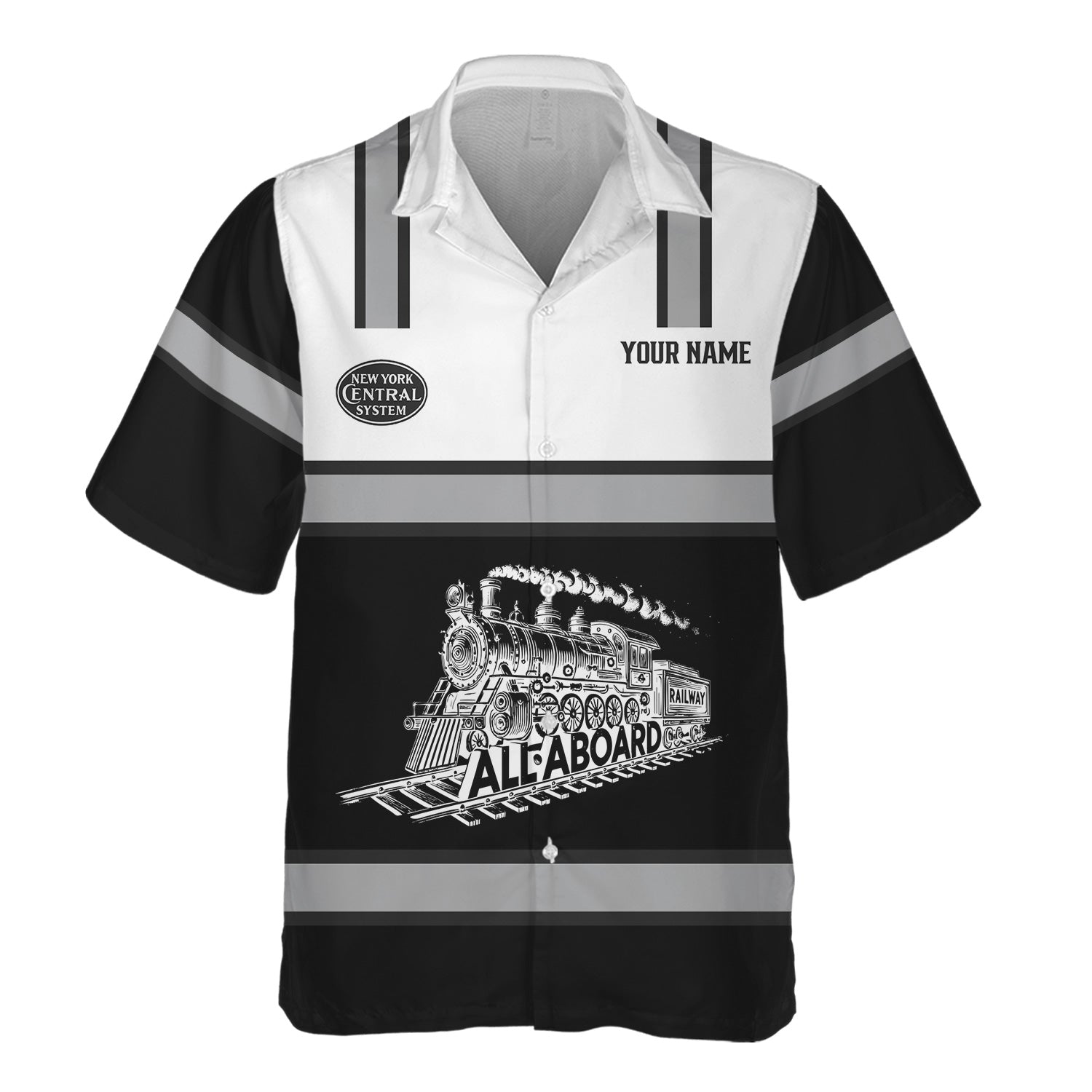 Railspirit Custom Name New York Central Railroad Hawaiian Shirt Eat Train Sleep Repeat Printed Train Shirt