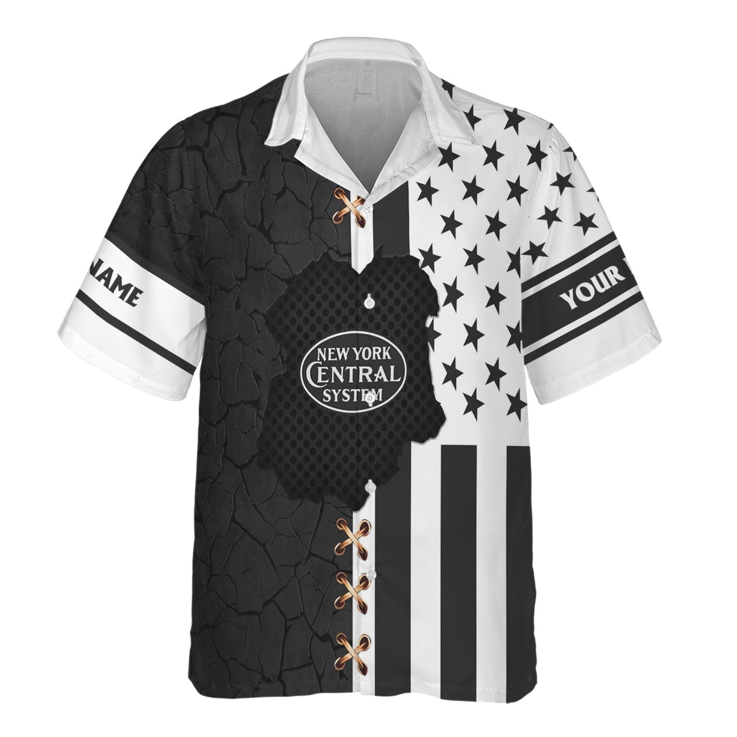 Railspirit Personalized New York Central Railroad Hawaiian Shirt American Flag with Crack Effect Train Shirt