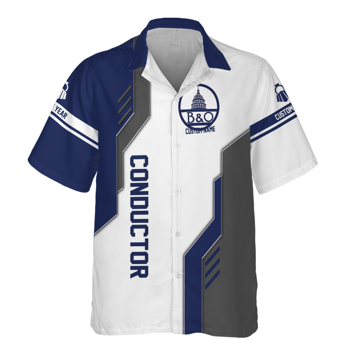 Railspirit Personalized Baltimore and Ohio Railroad Hawaiian Shirt Unique Railway Style with Custom Job B&O Train Shirt