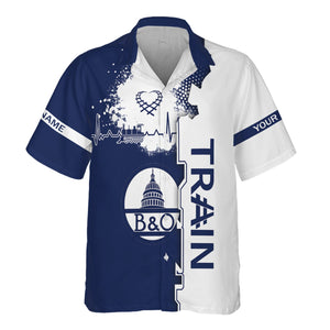 Railspirit Personalized Baltimore and Ohio Railroad Hawaiian Shirt Engine Heartbeat and Track Love Style B&O Shirt Gift Idea For Train Lovers