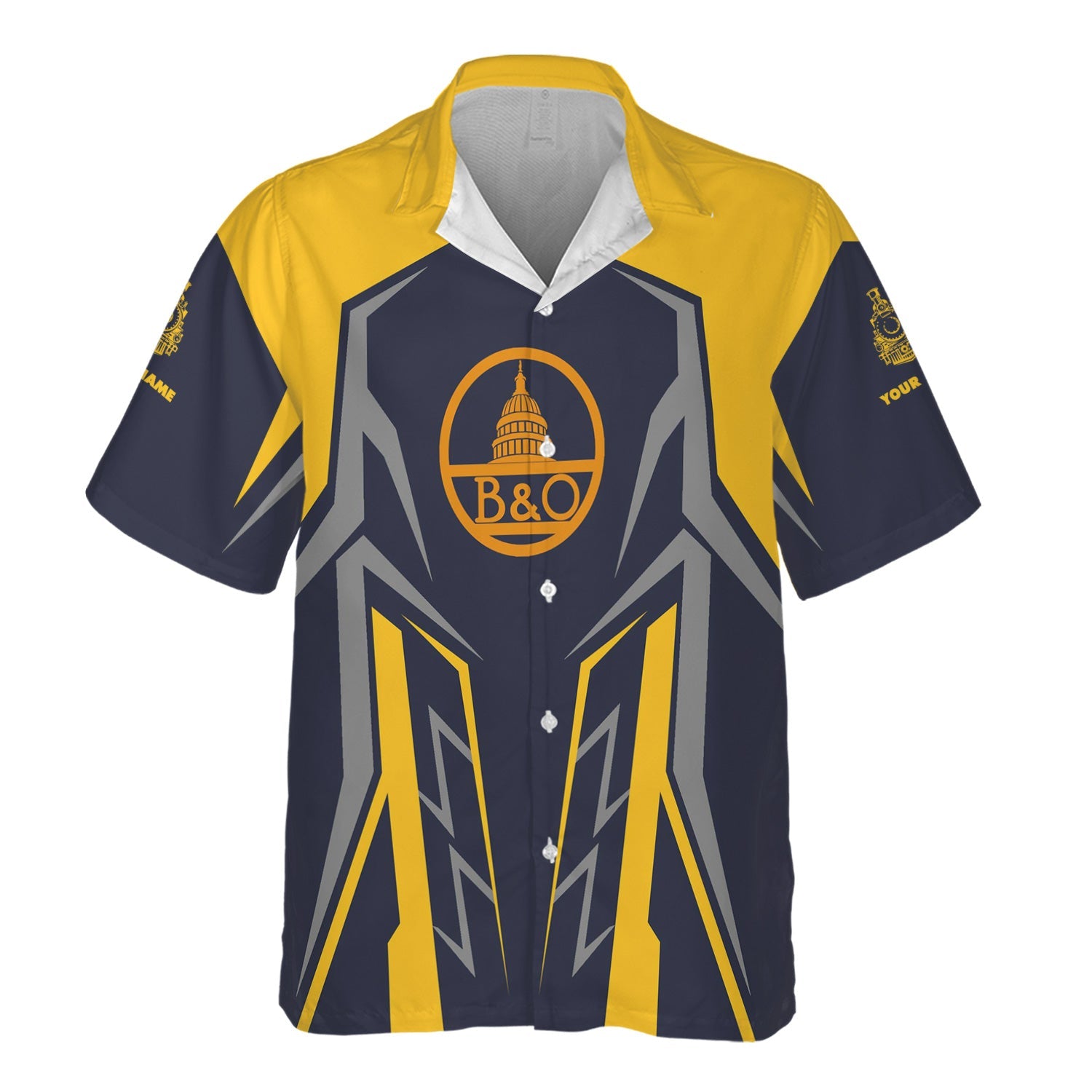 Railspirit Personalized Baltimore and Ohio Railroad Hawaiian Shirt Futuristic Design with Custom Job B&O Train Shirt
