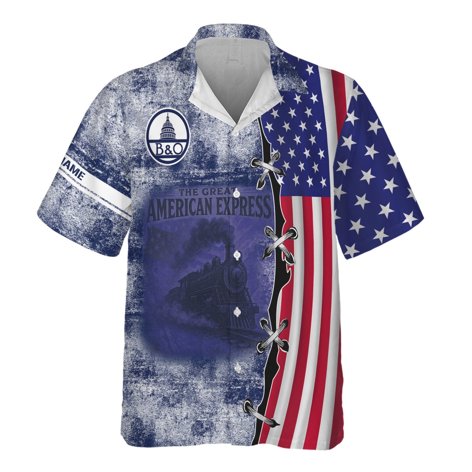 Railspirit Personalized Baltimore and Ohio Railroad Hawaiian Shirt Retro American Express Train With USA Flag B&O Shirt