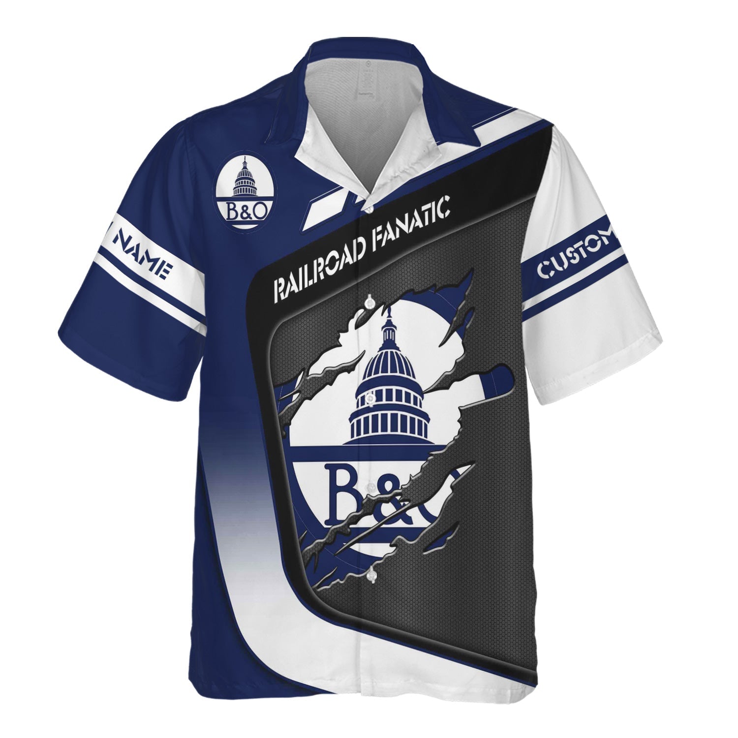 Railspirit Personalized Baltimore and Ohio Railroad Hawaiian Shirt Ripped Texture Style B&O Train Shirt For Railroad Fanatic