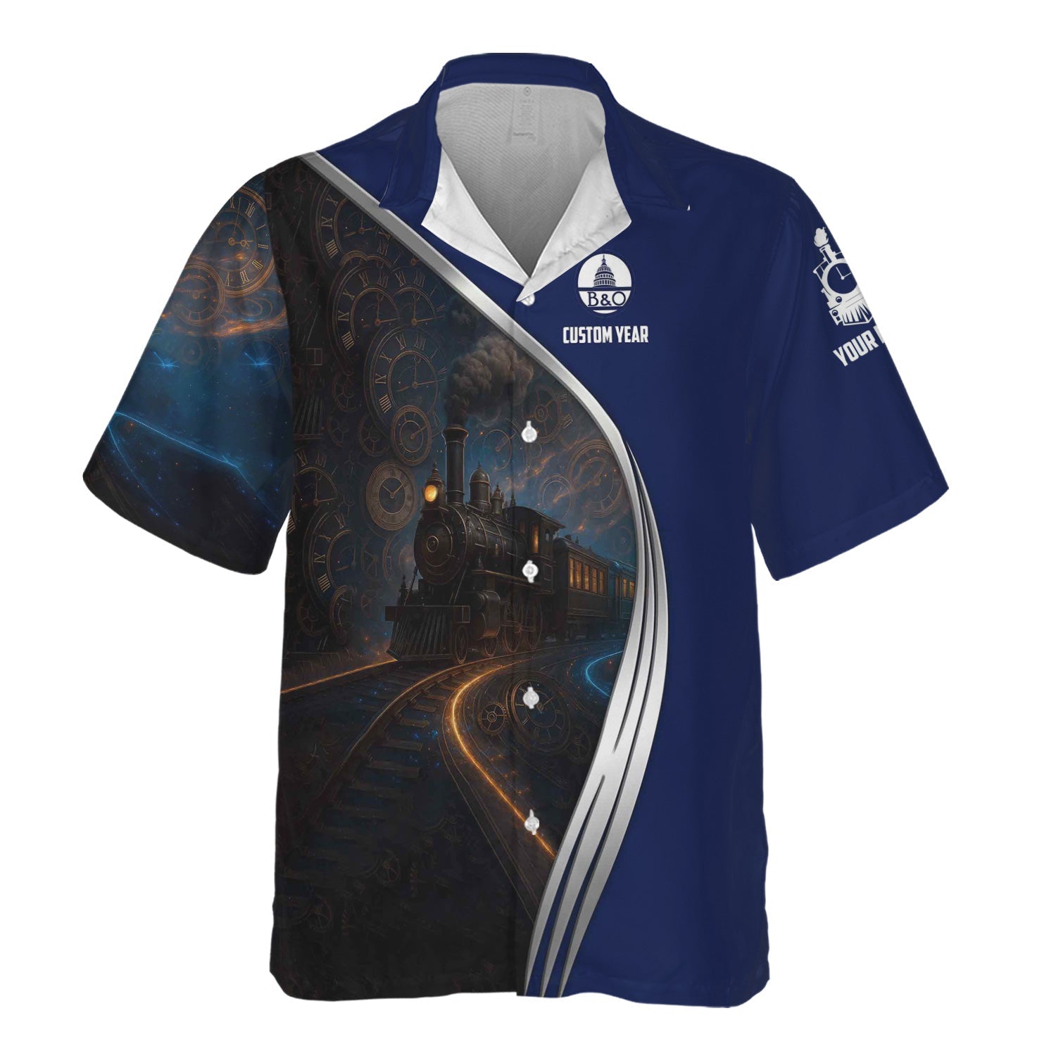 Railspirit Personalized Baltimore and Ohio Railroad Hawaiian Shirt Steampunk Locomotive with Custom Year B&O Train Shirt