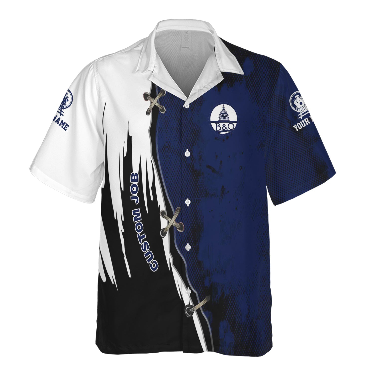 Railspirit Personalized Baltimore and Ohio Railroad Hawaiian Shirt Retro Stitches Design with Custom Position B&O Train Shirt