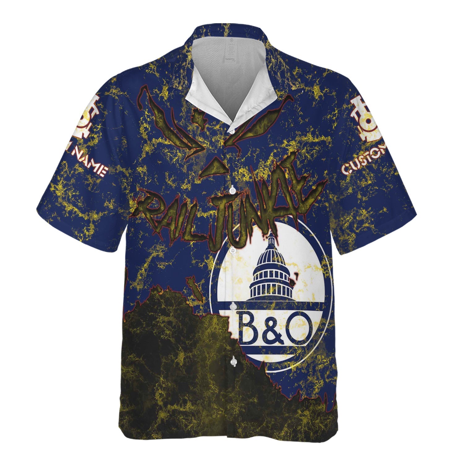 Railspirit Personalized Baltimore and Ohio Railroad Hawaiian Shirt Torn Graphic Style B&O Train Shirt For Rail Junkie