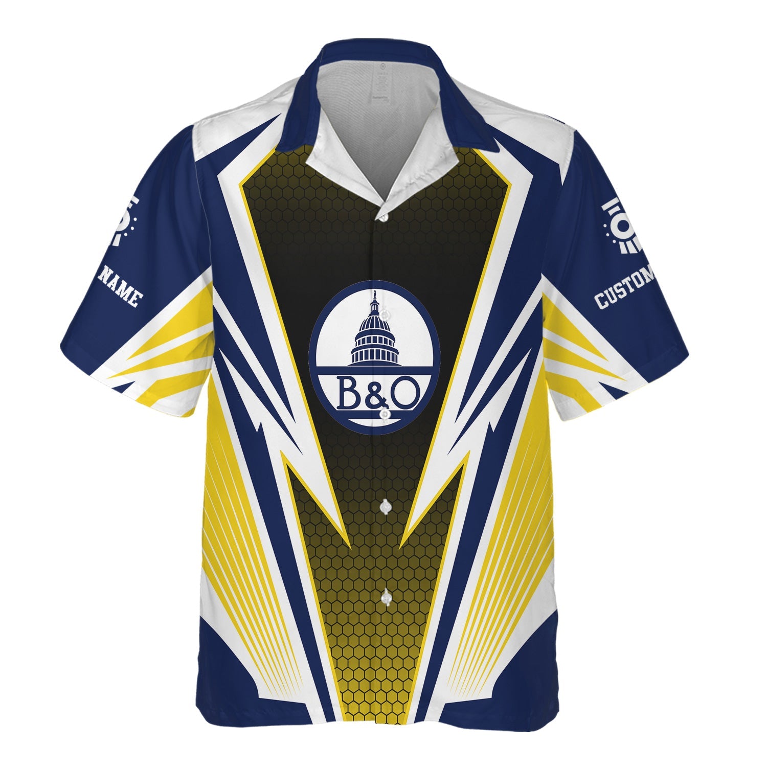 Railspirit Personalized Baltimore and Ohio Railroad Hawaiian Shirt Lightning Graphic Style B&O Shirt Gift Idea For Train Lover