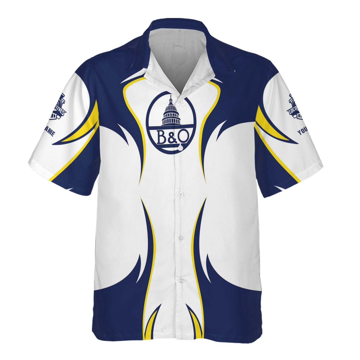 Railspirit Personalized Baltimore and Ohio Railroad Hawaiian Shirt Distinctive Flame Style B&O Shirt For Steam Engine Addict