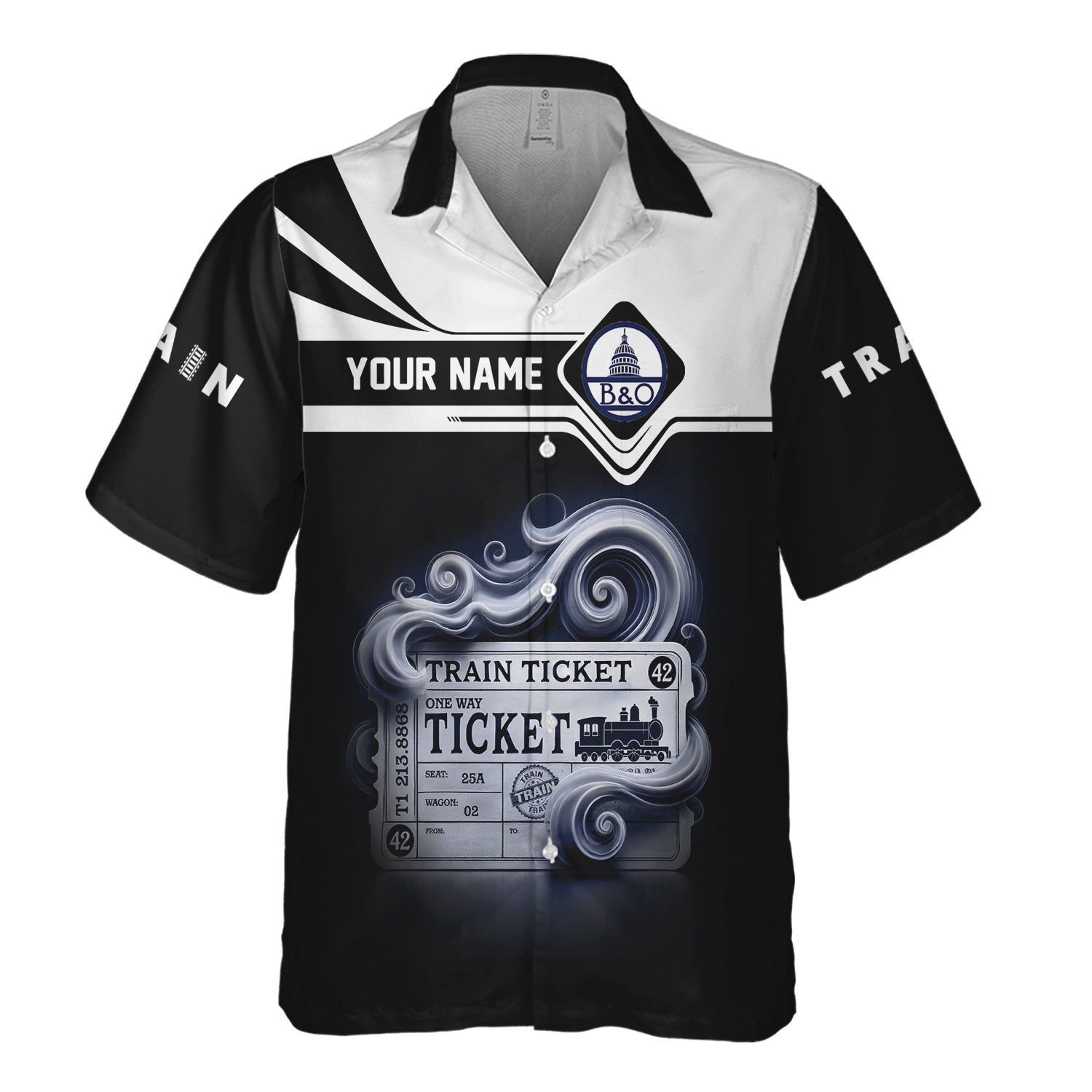 Railspirit Personalized Baltimore and Ohio Railroad Hawaiian Shirt Train Ticket  American Locomotive Printed Train