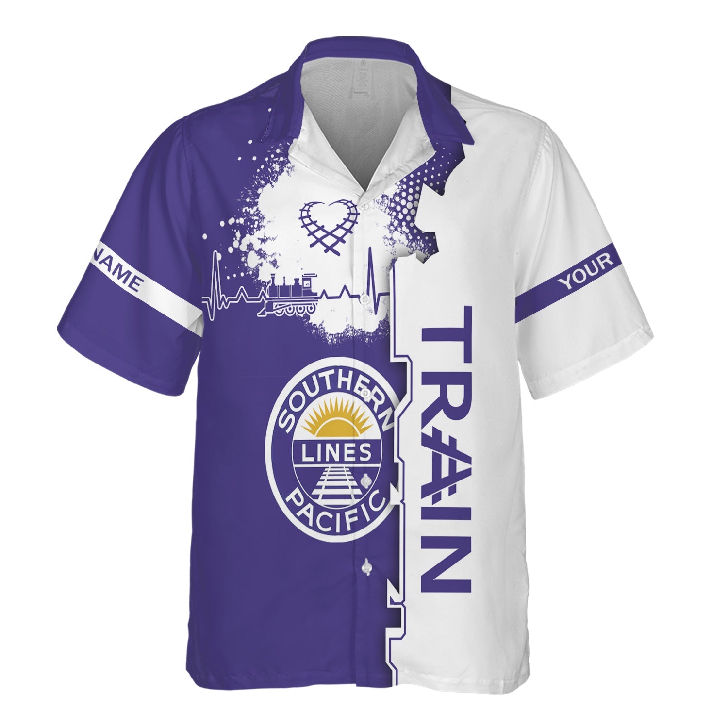 Railspirit Personalized Southern Pacific Railroad Hawaiian Shirt Engine Heartbeat and Track Love Style Shirt Gift Idea For Train Lovers