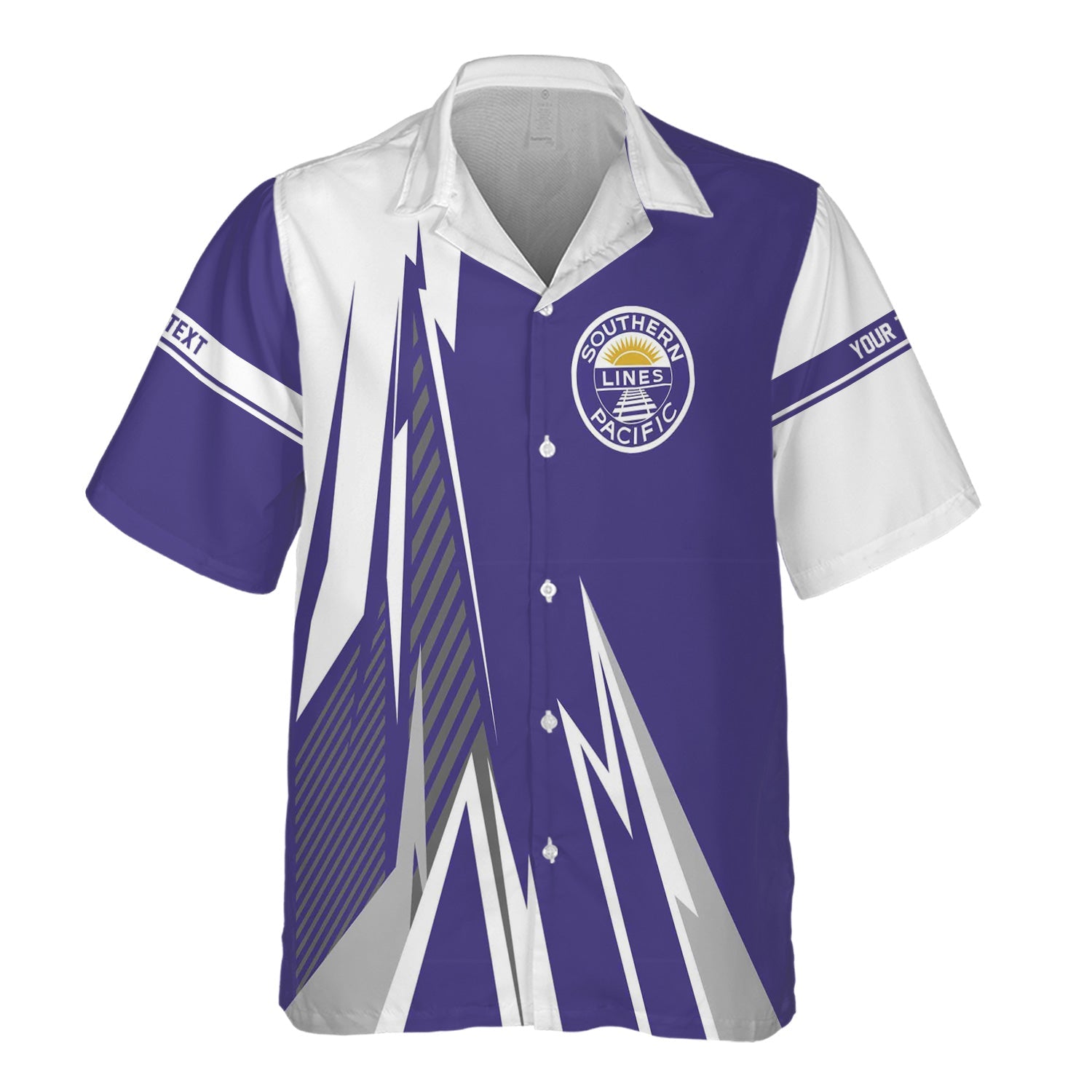 Railspirit Personalized Southern Pacific Railroad Hawaiian Shirt Lightning-Inspired Railway Style Shirt For Train Lovers