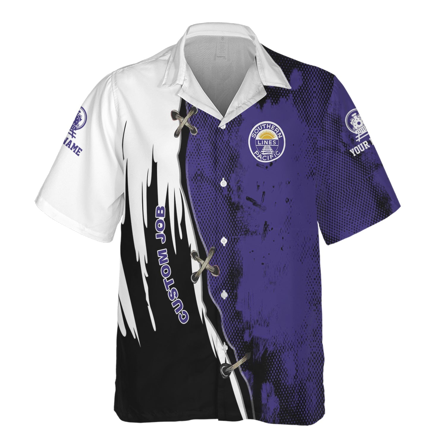 Railspirit Personalized Southern Pacific Railroad Hawaiian Shirt Retro Stitches Design with Custom Position Train Shirt