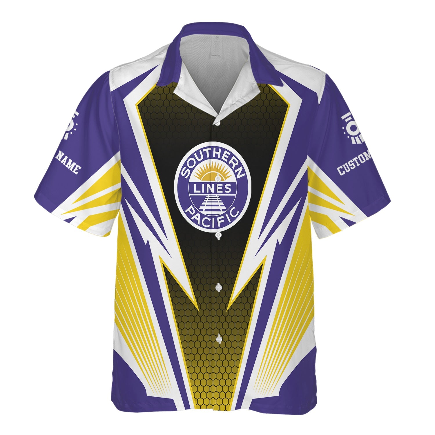 Railspirit Personalized Southern Pacific Railroad Hawaiian Shirt Lightning Graphic Style Shirt Gift Idea For Train Lover