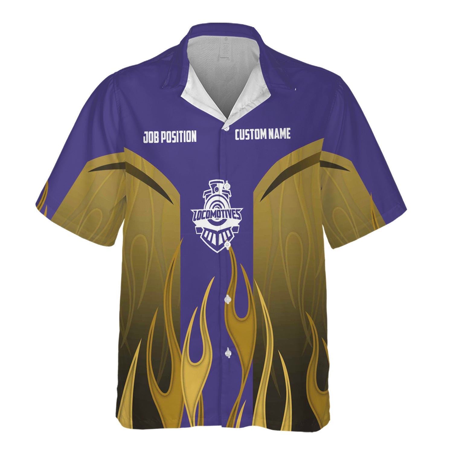 Railspirit Custom Name and Job Title Southern Pacific Railroad Hawaiian Shirt Flame Graphic Train Shirt For Rail Workers