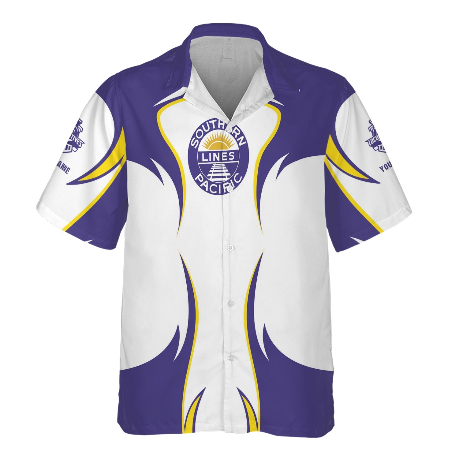 Railspirit Personalized Southern Pacific Railroad Hawaiian Shirt Distinctive Flame Style Shirt For Steam Engine Addict