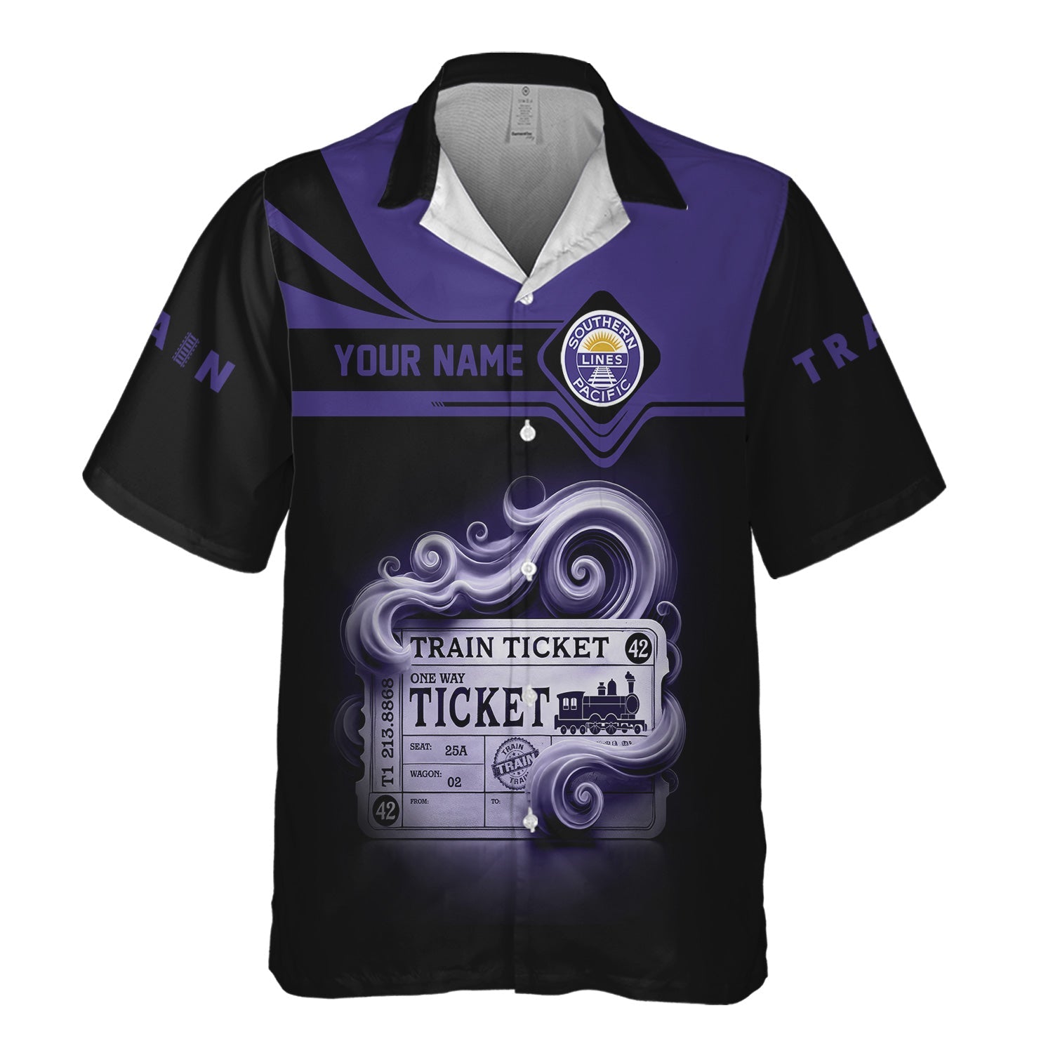 Railspirit Personalized Southern Pacific Railroad Hawaiian Shirt Train Ticket American Locomotive Printed Train